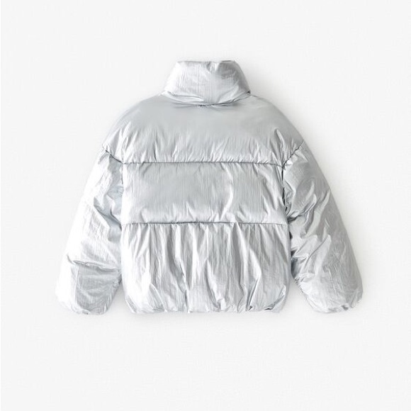 Zara kids metallic puffer jacket Silver NWT - Picture 2 of 3
